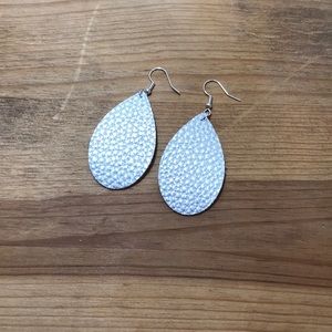 Handmade Silver Leather Teardrop Earrings